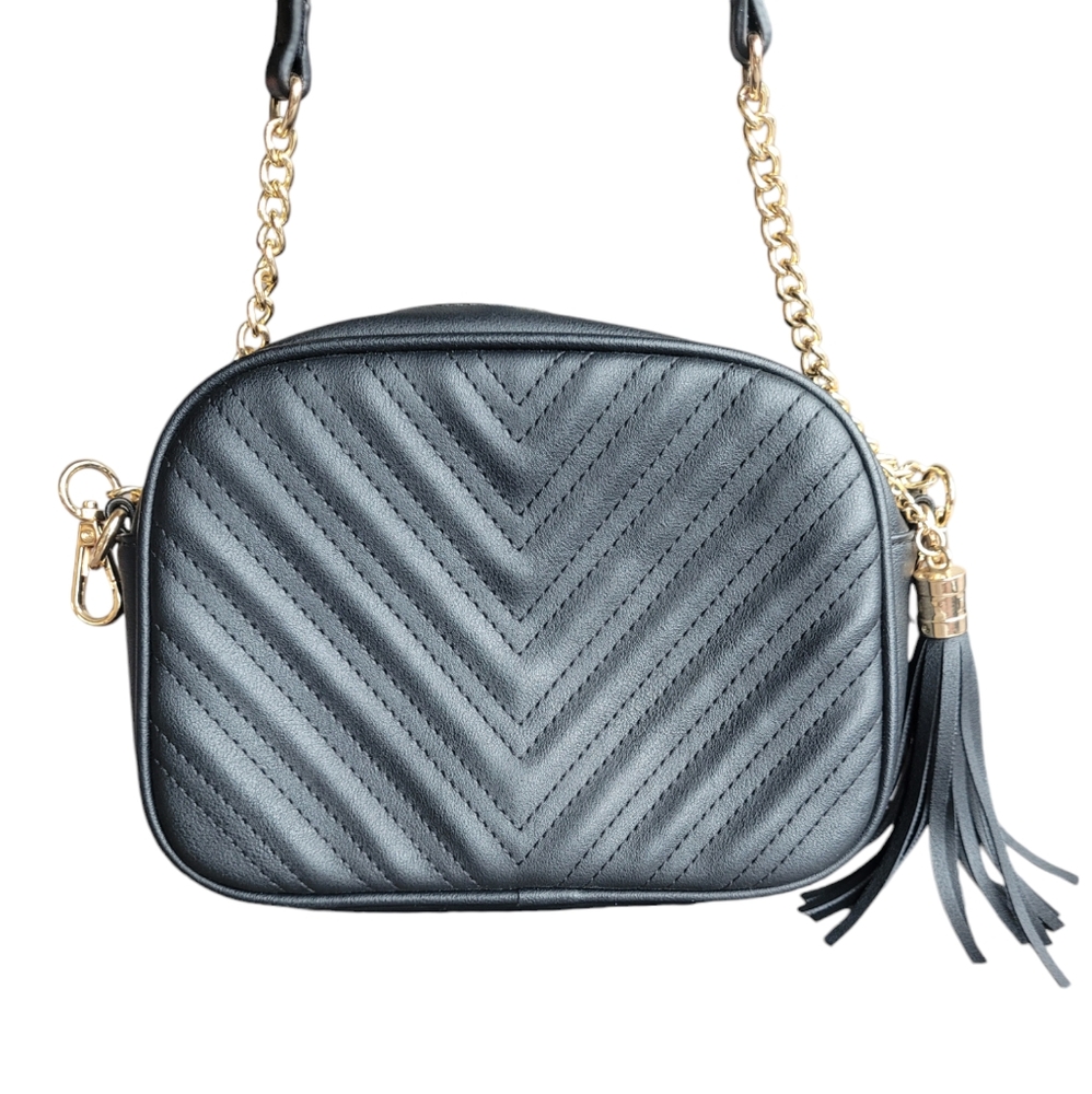 LOLA MAE Black Quilted Crossbody Bag Trendy Design Shoulder Purse One Size